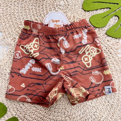  Conj. Colete com Capuz, Camiseta Playing e Short Gamers - Marrom